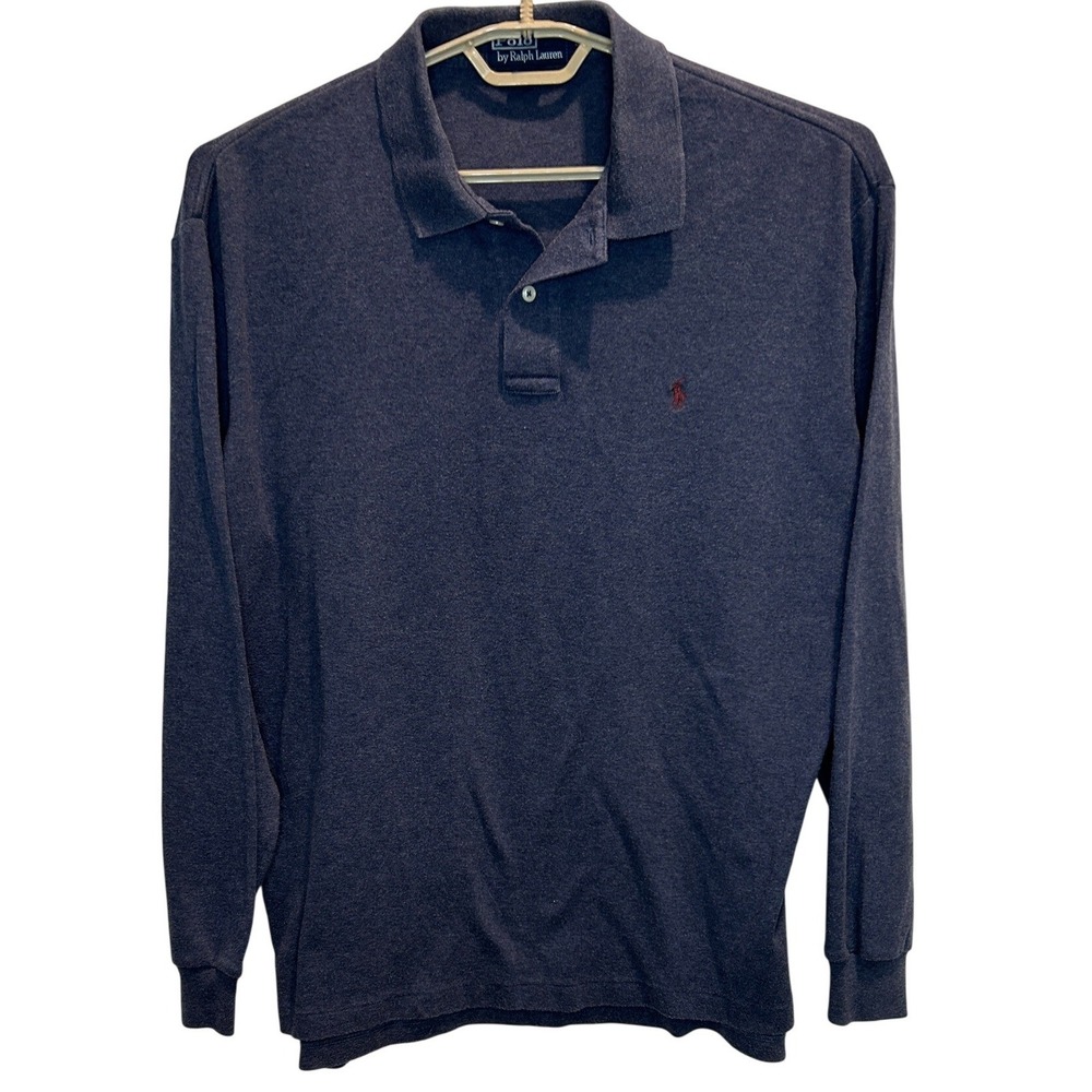 Polo Ralph Lauren Long Sleeve Polo Large Men's Charcoal Gray Heather Cotton Pony - Picture 2 of 7